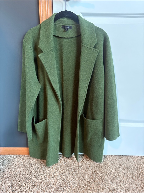 J. Crew Jackets & Blazers - J. Crew Olive Green Open-Front Coatigan with Patch Pockets